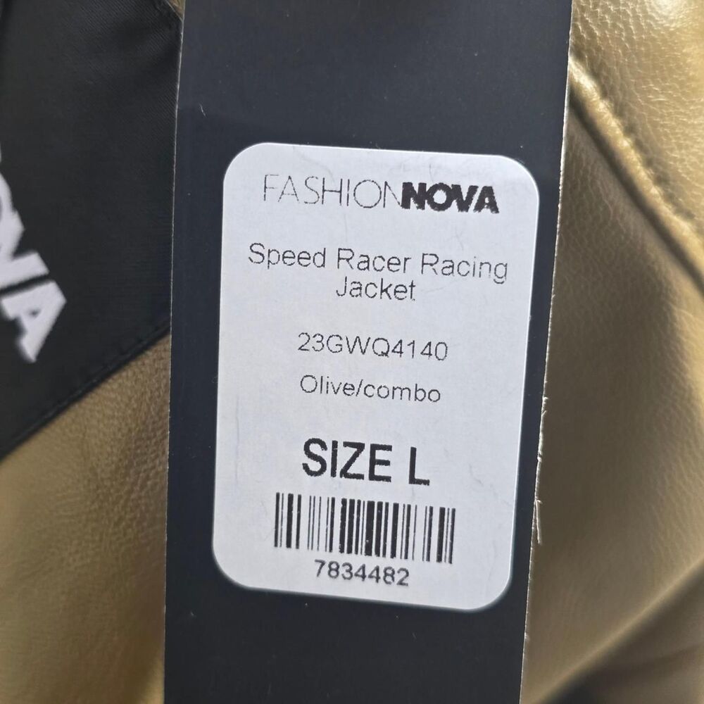 Fashion Nova Speed Racer Olive Cropped Faux Leather Moto Jacket Large - Picture 7 of 7